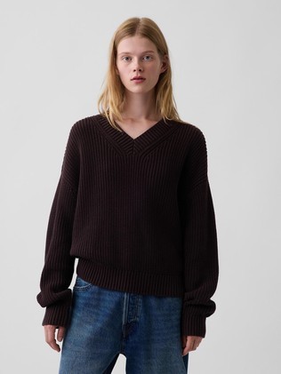 Ženski oversized fit pleten pamučni pulover