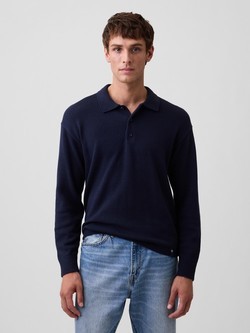 Muški relaxed fit pleten pulover s polo ovratnikom