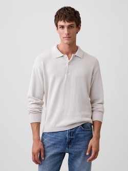 Muški relaxed fit pleten pulover s polo ovratnikom
