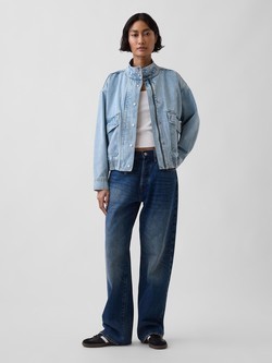 Ženska oversized denim jakna s visokim ovratnikom