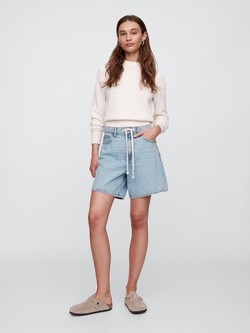 Ženske denim kratke hlače s podesivom vezicom