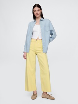 Ženske jeans hlače s visokim strukom i širokim nogavicama