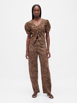 Barrel fit ženske jeans hlače s visokim strukom i leopard uzorkom