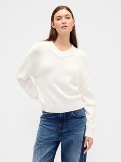 Ženski pleten pulover s V-izrezom