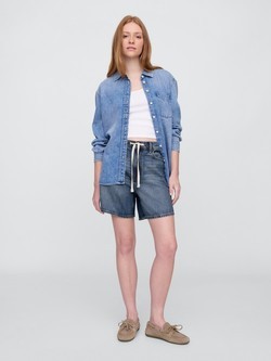 Ženske denim kratke hlače s podesivom vezicom