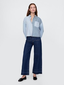 Ženske jeans hlače s visokim strukom i širokim nogavicama