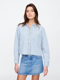 Ženska jeans cropped košulja dugih rukava