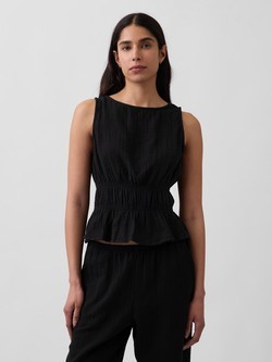 Ženska bluza bez rukava sa zgužvanim izgledom in peplum volanom