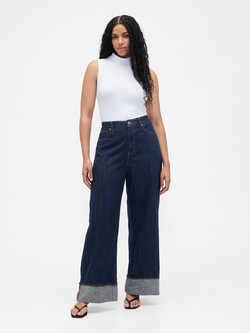 Ženske Wide Leg jeans hlače s visokim strukom