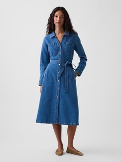 Ženska denim košulja-haljina s trakom