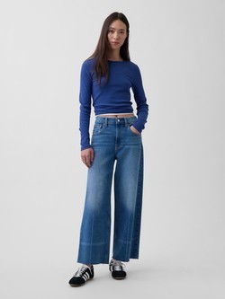 Ženske jeans hlače s visokim strukom i širokim nogavicama