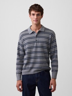 Muški relaxed fit pleten pulover s polo ovratnikom