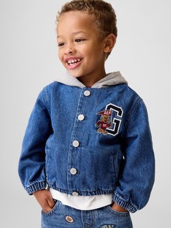 Varsity logo denim jakna s kontrastnom kapuljačom za djecu dječake