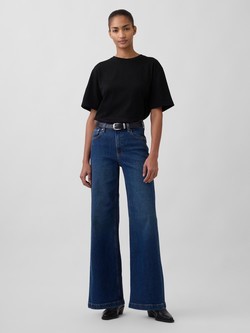 Ženske jeans hlače s visokim strukom i širokim nogavicama